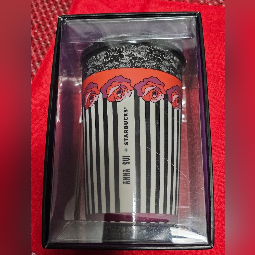 NIB/NWT, Anna Sui + Starbucks ROSE STRIPE Double Wall Traveler (12 oz.)